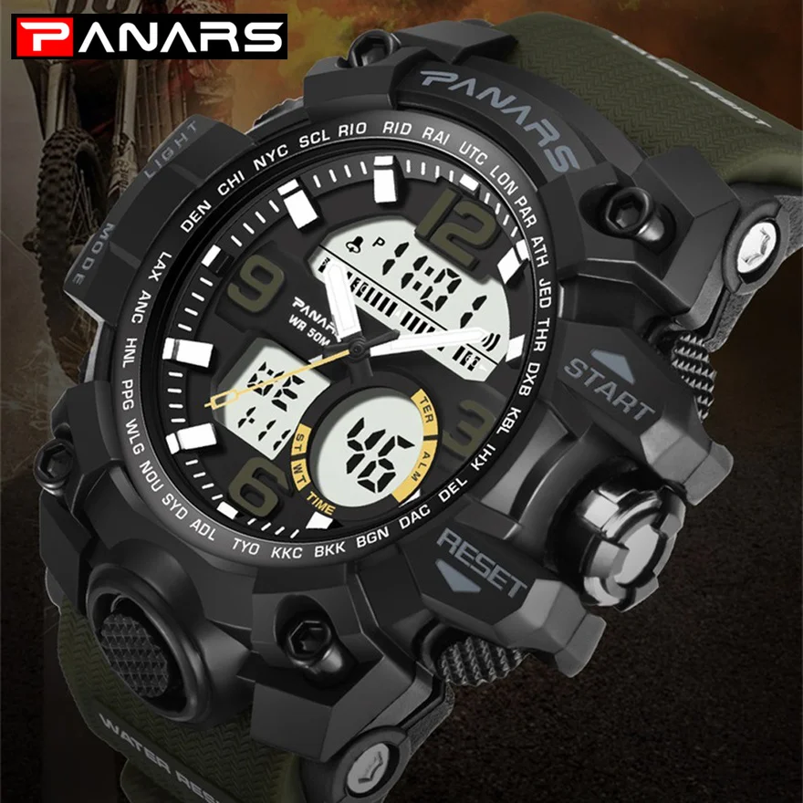 

PANARS Men Military Watch Waterproof Wristwatch LED Sport S 8202 Shock Relogio Masculino erkek kol saati Men Army Wristwatch