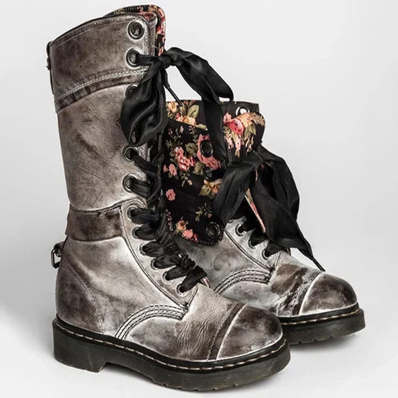 

Mid-calf Boots Women 2019 Spring Autumn Western Boot Fashion Women Boots Lace Up Wedge Ladies Boot Platform Shoes Casual Shoes