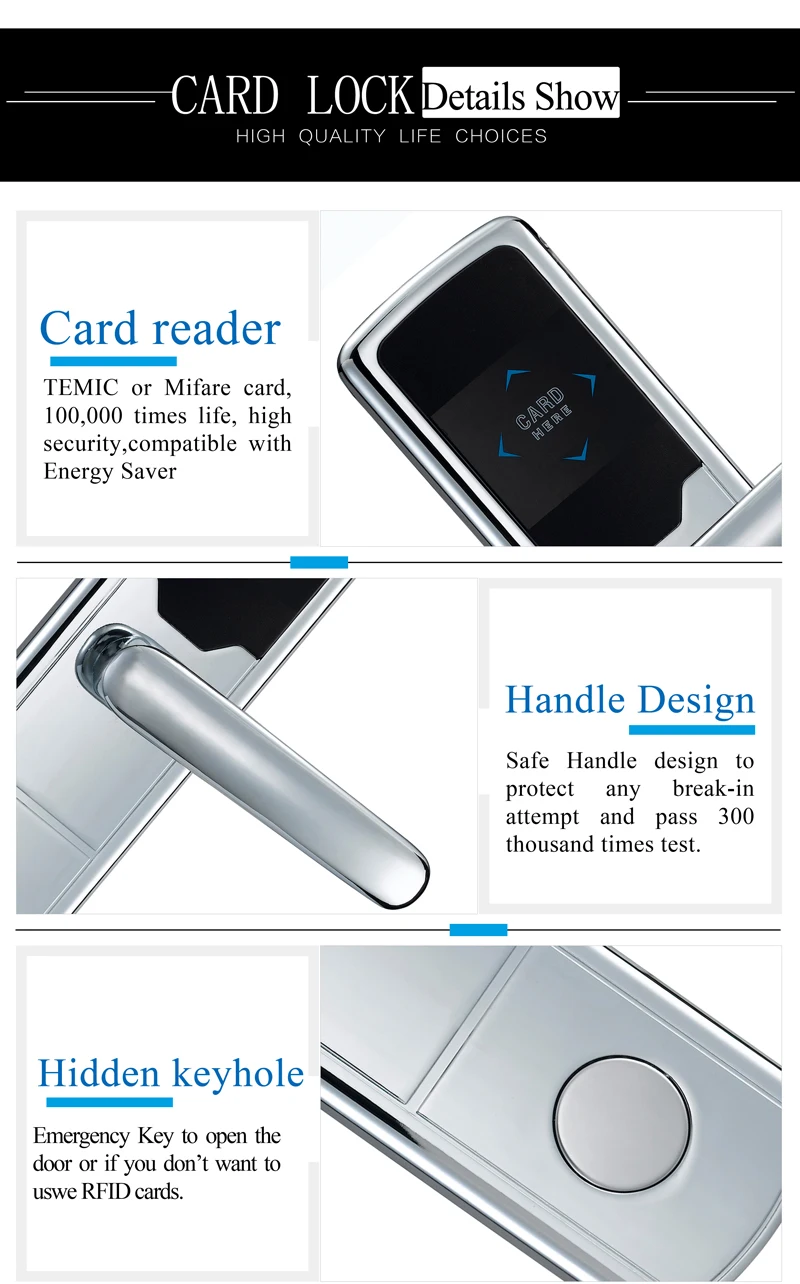 New Design Silver Electronic Door Lock Keyless RFID Smart Card Door Lock For Hotel Home Office ZAG1008 