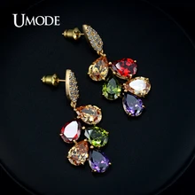 UMODE Gold Plated Multicolor Crystal Stone Earrings For Women Water Drop Cubic Zirconia Cluster Dangle Earring AUE0009