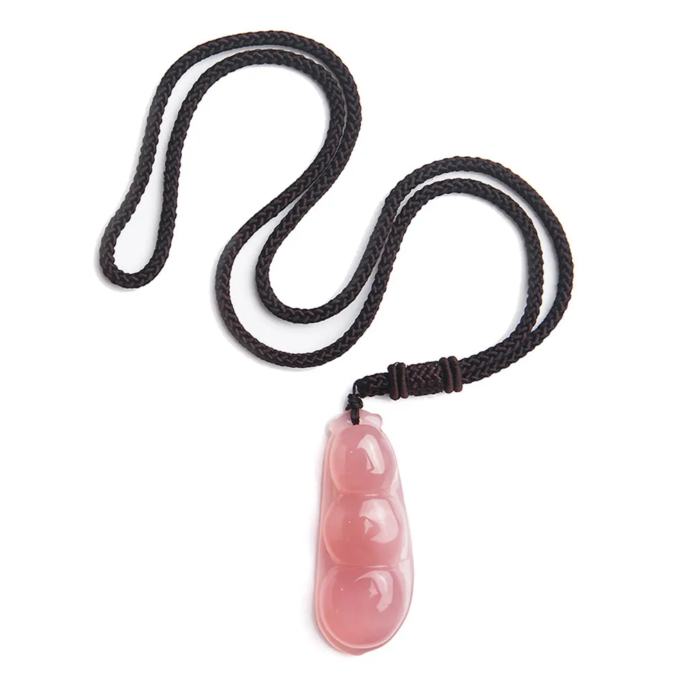 

Natural Stones Pink Chalcedony Pendants Pink Crystal Gem Jewelry Beans Shape Pendants Charm Pendant Necklace For Women