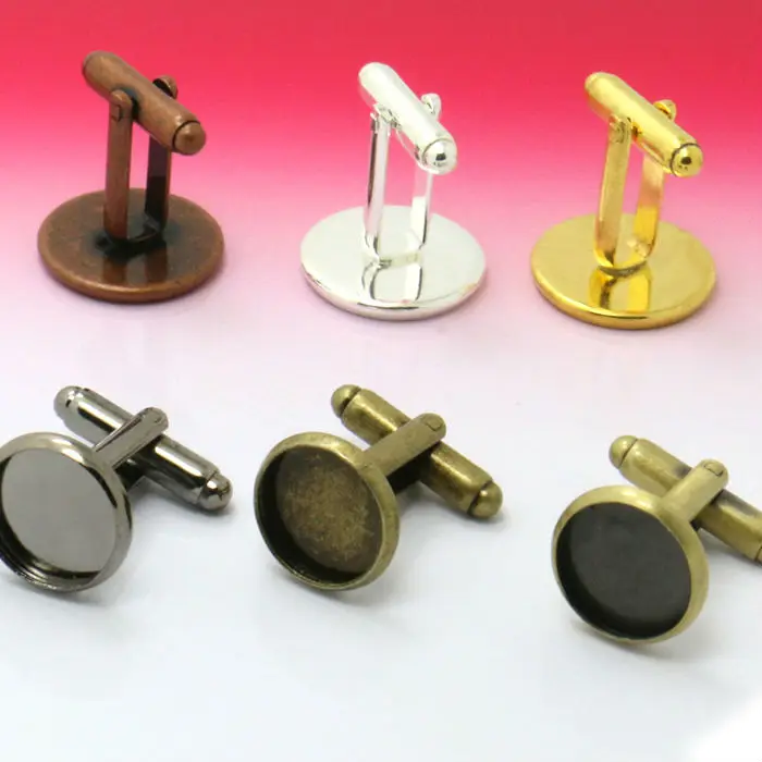 

6x French Cufflink/Cuff links Blank Jewelry with Inner 14mm Bezel Setting Tray for Cameo Cabochons Silver/Antique Bronze Plated