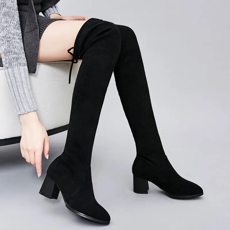 Winter Over The Knee Boots Women Stretch Fabric Thigh High Sexy Woman Flat Shoes Long Bota Feminina zapatos de mujer Size 35-41