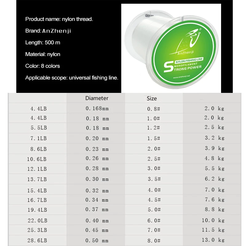 ANZHENJI 500 м супер прочная нейлоновая леска 6-35LB материал для ловли карпа