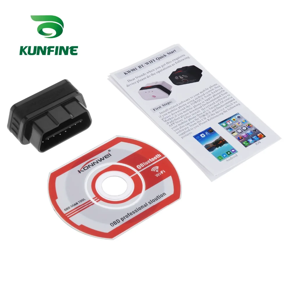 KUNFINE супер мини KW901 WI-FI ELM327 V1.5 ODB2 OBDII автомобиля диагностический сканер инструмент ELM 327 Code Reader Работает на iOS телефона Android