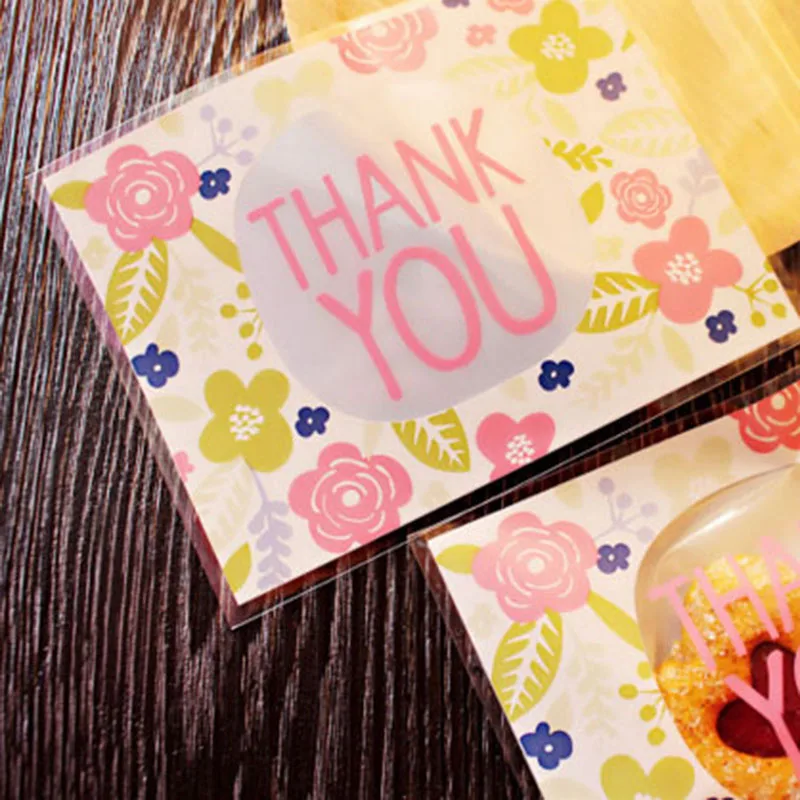 50/100 шт 10*10 см Спасибо цветочный узор пластиковые пакеты для конфет и печенья Упаковочные пакеты DIY самоклеющиеся подарочные пакеты Свадебная вечеринка - Цвет: thank you