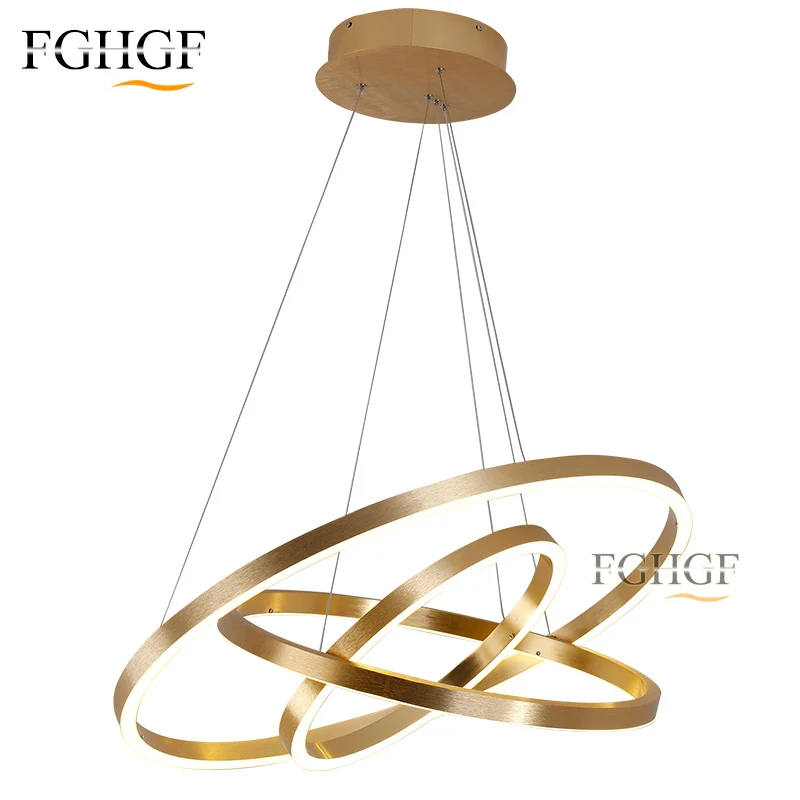 

3 Ring LED Chandelier Light Golden Ring Circle Lighting Fixtures Lamp For Dining Living Room Restaurant Lustres de Cristal