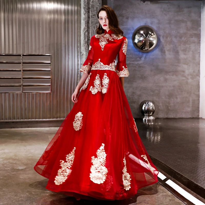 

Vestido Longo Chinese traditional Evening Dresses long wedding party evening gown 2019 graduation Prom Dresses Robe De Soiree