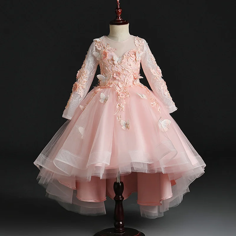 Романтическое белое платье с цветочным узором для девочек на свадьбу, банкет; вечерние платья принцессы с юбкой-бабочкой - Цвет: as picture