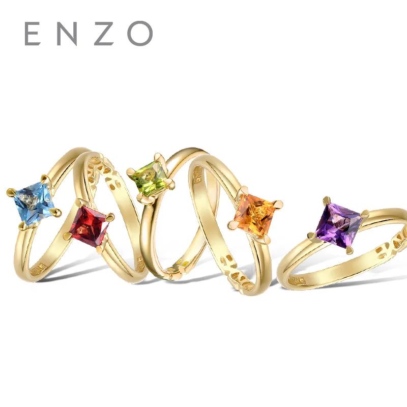 

ENZO Square Cut Certified Amethyst Genuine 9K Yellow Gold Ring Gemstone Jewelry Peridot Blue Topaz Citrine Garnet Christmas Gift