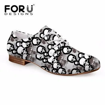 

FORUDESIGNS Cute Skull Fashion Women's Oxfords Shoes Lace-up Flats Leather Shoes Woman Casual Breathable Female Oxford Shoes