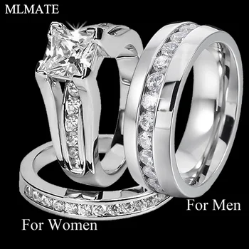 

Drop-Shipping His and Her 316L Stainless Steel Princess Cut Wedding Ring Sets and Eternity Wedding Band