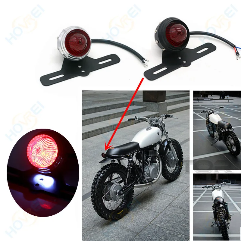 

new Motorcycle retro 12V LED Taillight Tail Brake Light License Plate brake stop light Lamp for Cafe Racer Bobber Chopper