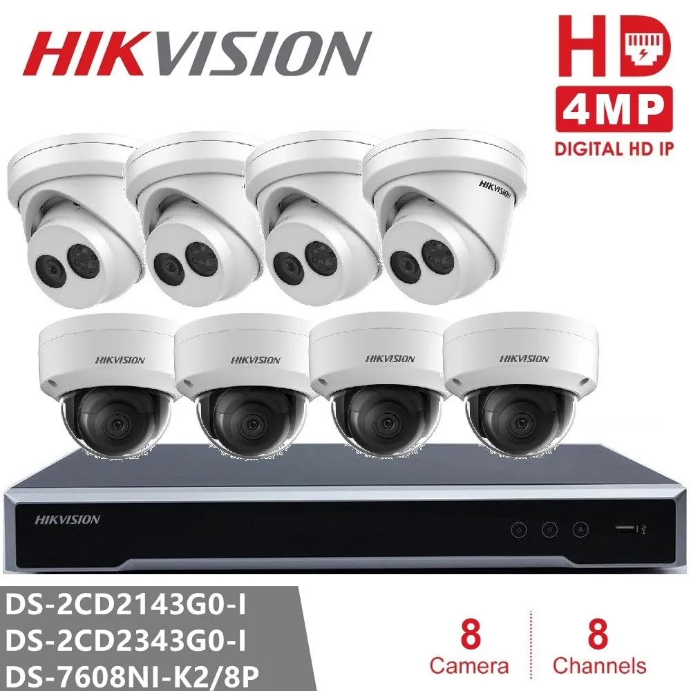Hikvision Security Camera Kits NVR DS-7608NI-K2/8P &amp DS-2CD2343G0-I DS-2CD2143G0-I 4MP Dome IP Night Version H26 | Безопасность и
