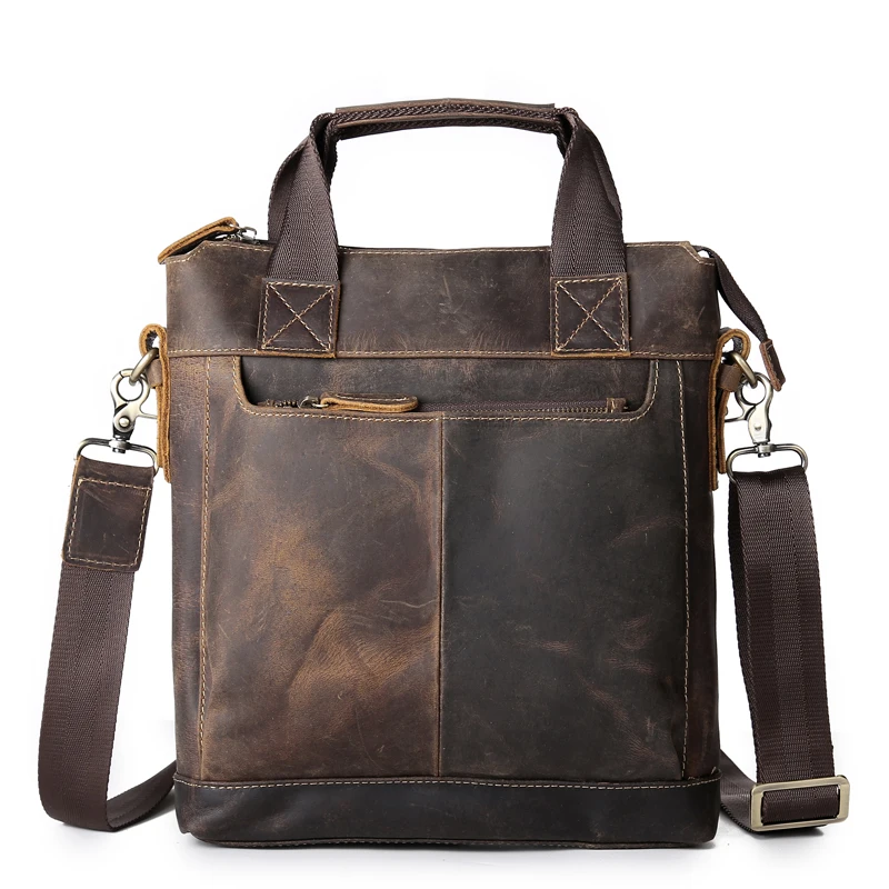 NEWEEKEND 5803 Vintage Genuine Leather Crazy Horse Handbags Briefcase Shoulder Crossbody Messenger iPad Bag Vertical for Man