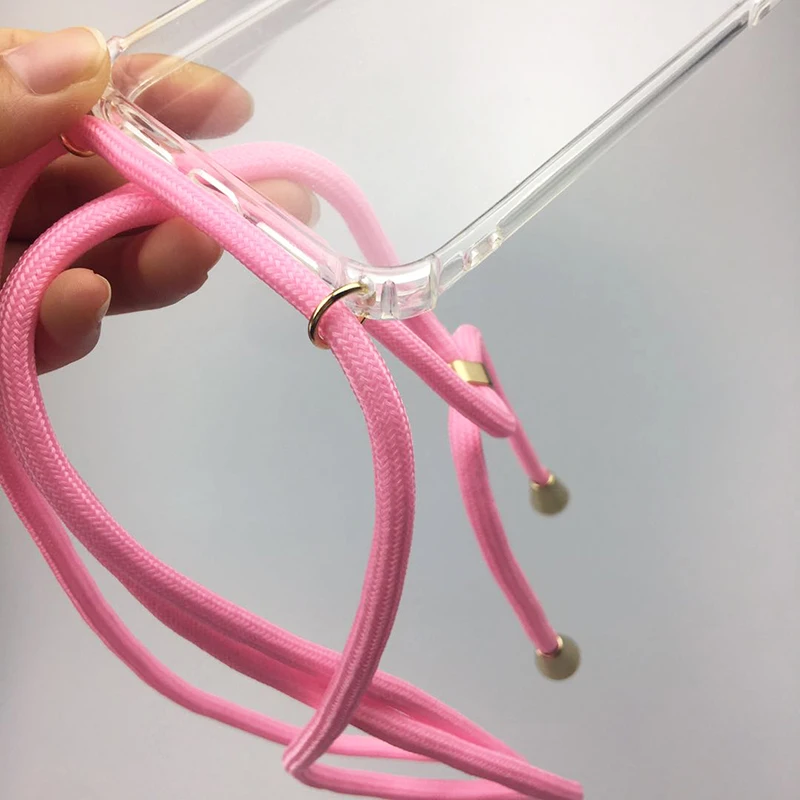 

Necklace Phone Case With Strap cord for iphone 6 7 8 plus x xs xr xs max Transparent Soft TPU Case For Samsung Galaxy S8 S9 S10