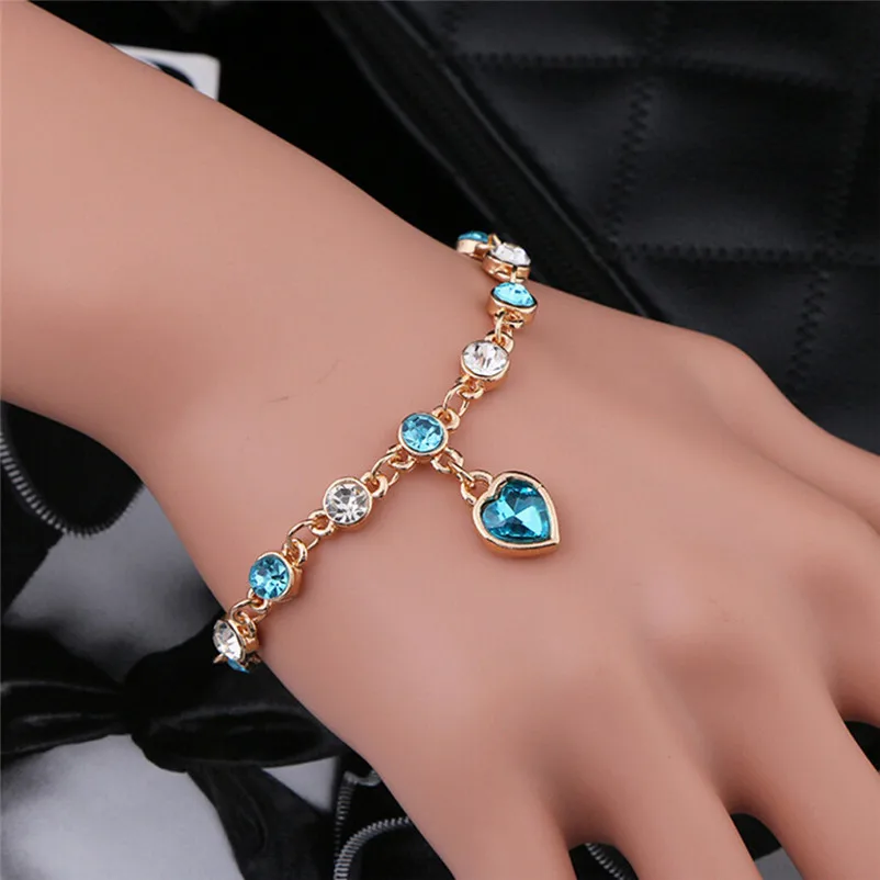 Fashion bracelets for women 2018 Crystal Bracelet Heart Flash Alloy Jewelry Birthday Gifts Pulseiras Dorp Shipping Y11#N (8)