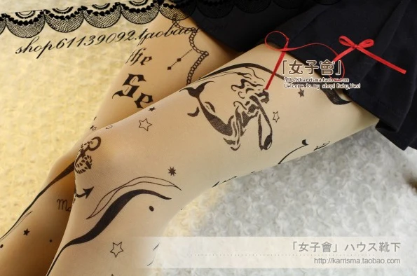 5 шт./лот,, японский стиль, женские колготки с татуировкой, 40d, вельветовые колготки с лебедем, сексуальные колготки принцессы в стиле ретро