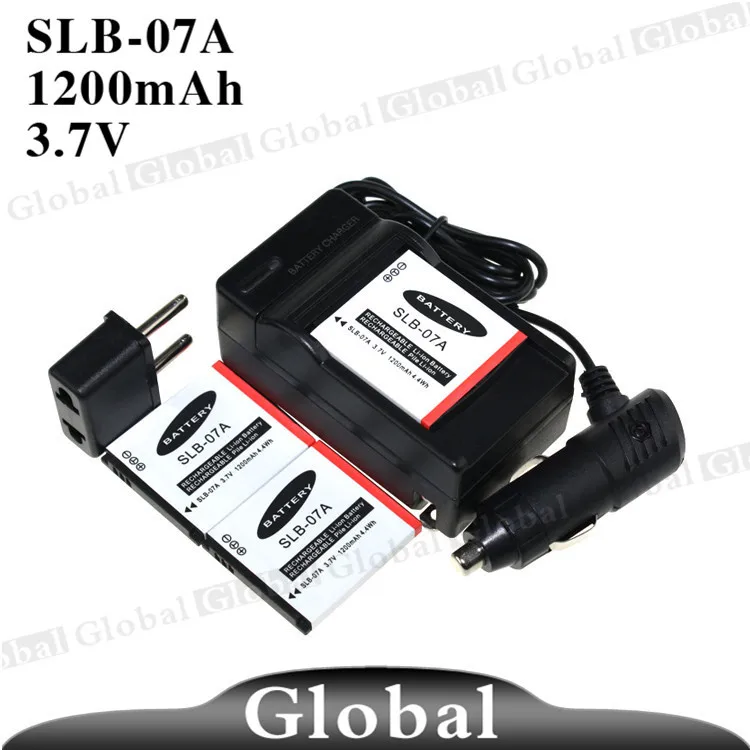 Global 3Pcs 1200mAh SLB 07A Rechargeable Camera Battery+Charger+Car