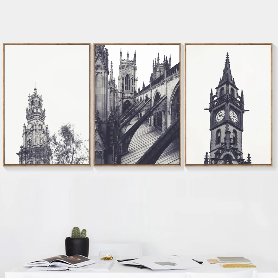 Черный белый цвет Пар Башня Биг Бен церкви Wall Art Холст Картина Nordic Плакаты и