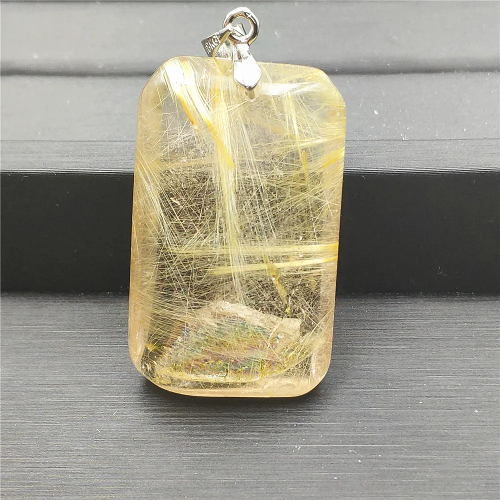 

Best Quality Natural Gold Rutilated Quartz Pendant 36x23x12mm Stone Men Woman Anniversary Gift Fashion Crystal Necklace Pendant