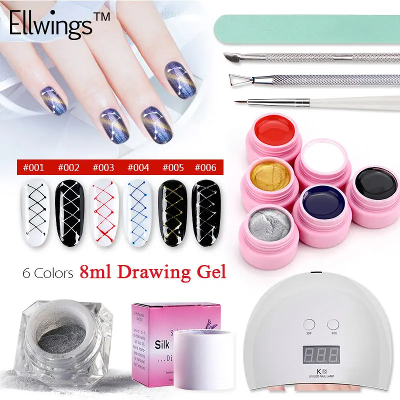 Набор гелевых лаков для ногтей Ellwings 24 Вт сушилка с УФ-лампой для ногтей креативный Набор для рисования проволоки УФ-гель для ногтей маникюрный лак
