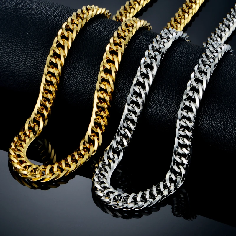 Mens Silver Tone Stainless Steel Heavy Miami Chain Cuban Link Necklace Jewelry