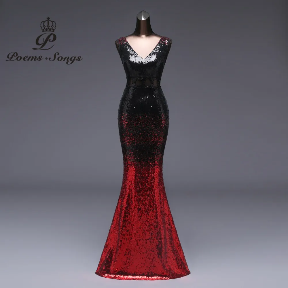 

Poemssongs Evening Dress vestido de festa longo Formal Gradient sequin style Sexy waist robe longue gown bride reflective dress