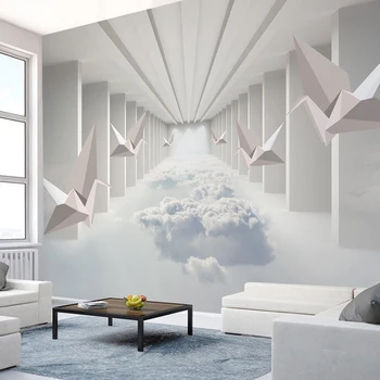 

3D Wallpaper Modern Stereo Paper Crane Clouds Building Photo Wall Mural Living Room TV Sofa Bedroom Background Wall Painting 3 D