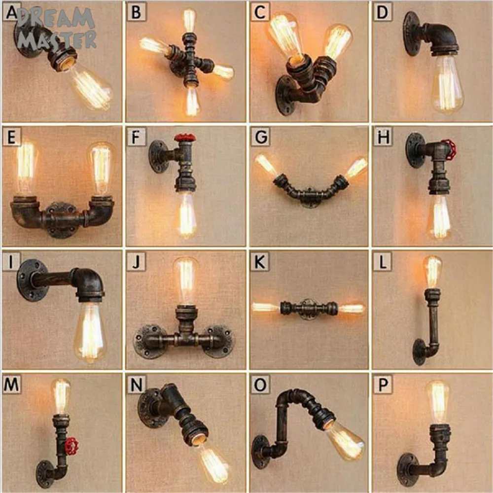

Loft Industrial iron rust wall light with switch Water pipe retro wall lamp Vintage e27 sconce lighting indoor decor fixtures