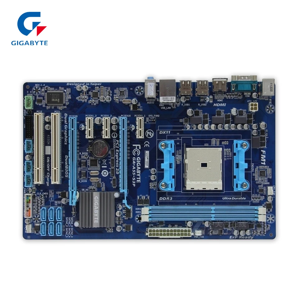 

Gigabyte GA-A55-S3P Desktop Motherboard A55-S3P AMD A55 Socket FM1 AMD A E2 DDR3 32G SATA2 USB2.0 HDMI ATX