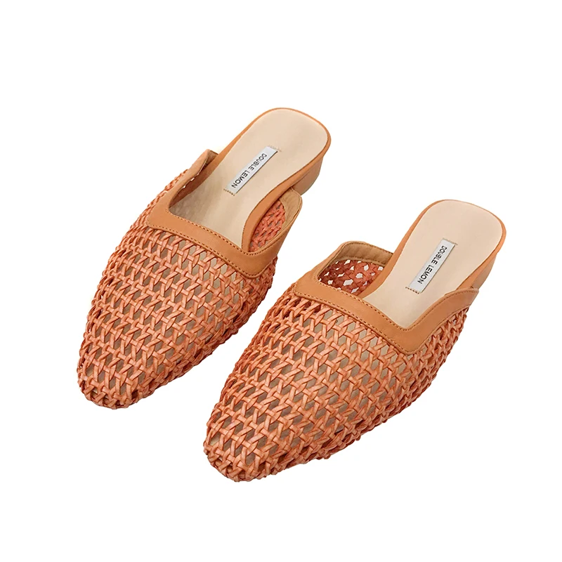 

BUROCH 2019 Spring Summer Hollow Straw Weave Mules Shoes Women Slippers Slip On Low Heel Slides Casual Beach Flip Flops Sandals
