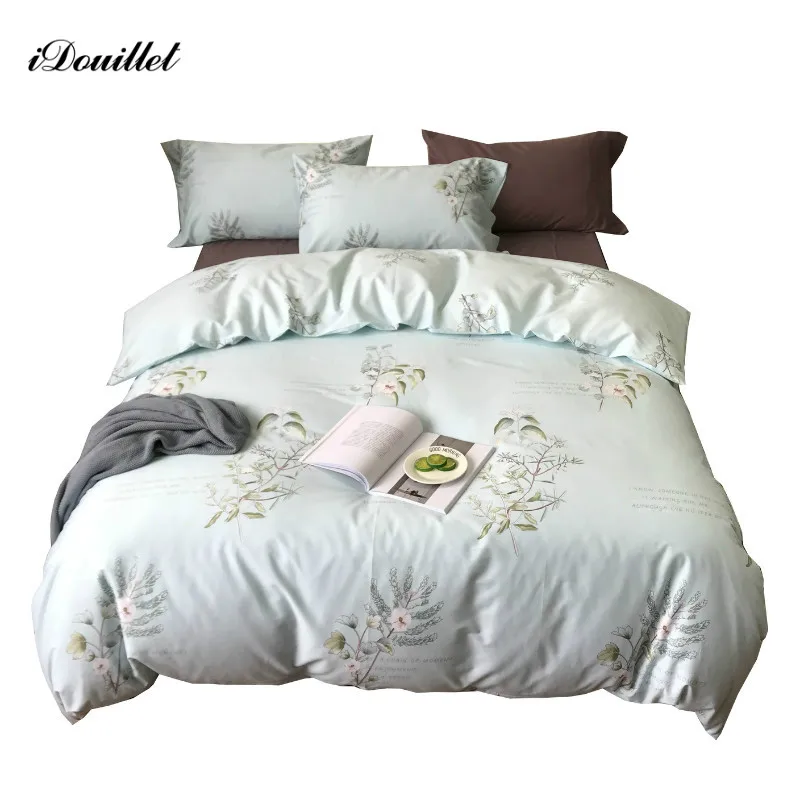 

iDouillet Shabby Chic Floral Bedding Set 100% Cotton Duvet Cover and Pillowcases Bed Flat Fitted Sheet Queen King Size Bedcloth