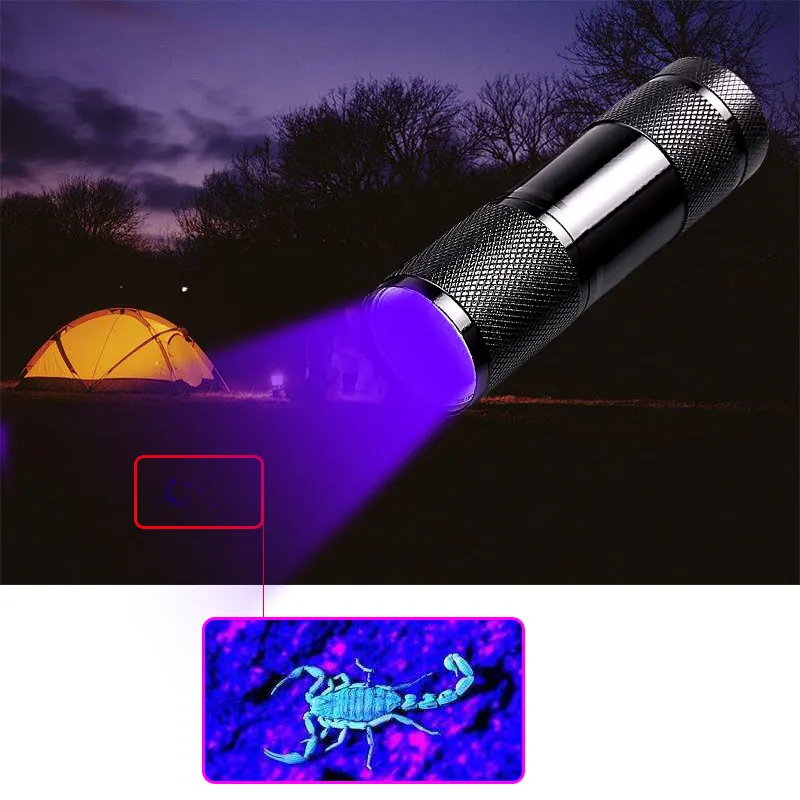 Beste YAGE YG 340C Zaklamp Mini UV LED uf Zaklamp Violet Licht 9 LED UV Zaklamp Lamp voor AAA Batterij Ultraviolet zaklamp