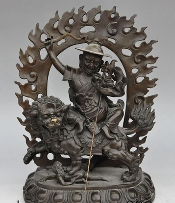 

shitou 001896 13"Tibet bronze Buddhism Vajra Mahakala Palden Lhamo Buddha Ride lion Statue