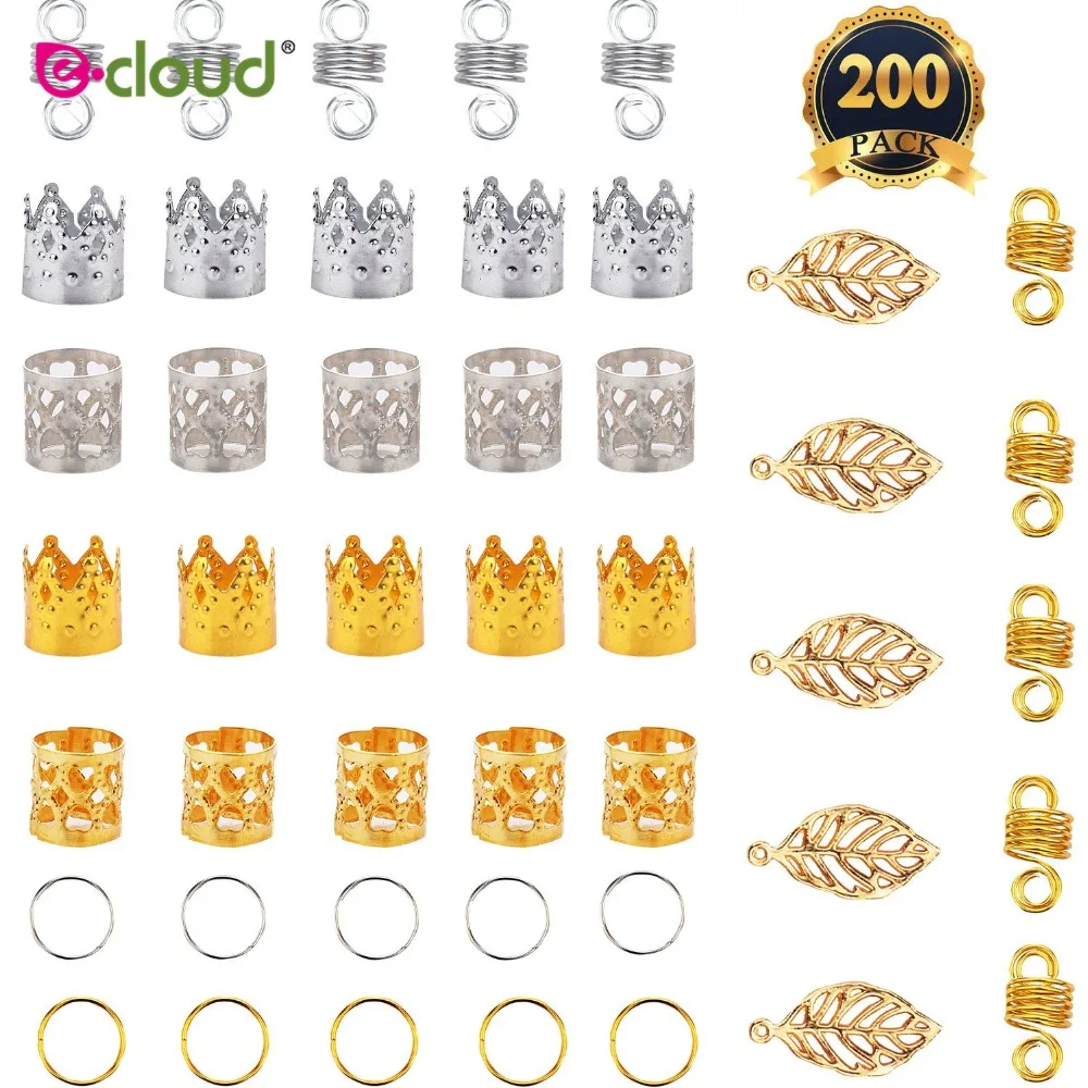 Anéis de Cabelo Grânulos de Trança de Cabelo de Alumínio Acessórios de Decoração de Cabelo Lote Metal Punhos Dreadlocks 200 Pçs –