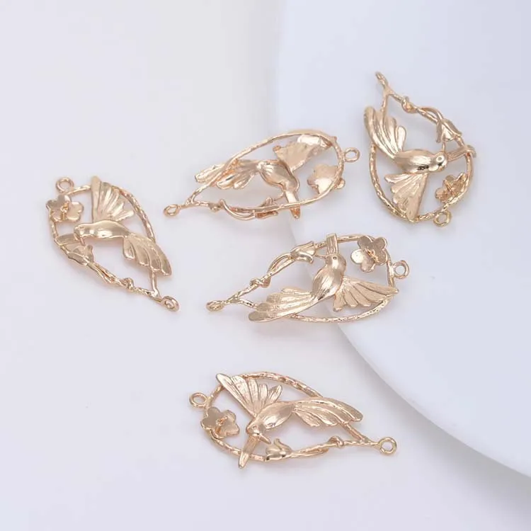 

6PCS 35.5x20.5MM 24K Champagne Gold Color Plated Brass Hummingbird Connect Charms Pendants High Quality Diy Jewelry Accessories