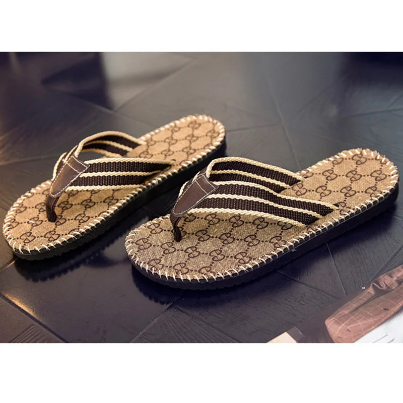 

2019 Summer New Slippers Comfortable Non-slip Beach Flip-flops Plaid Pattern Casual Clips Sandals And Slippers Men's Lazy Shoes