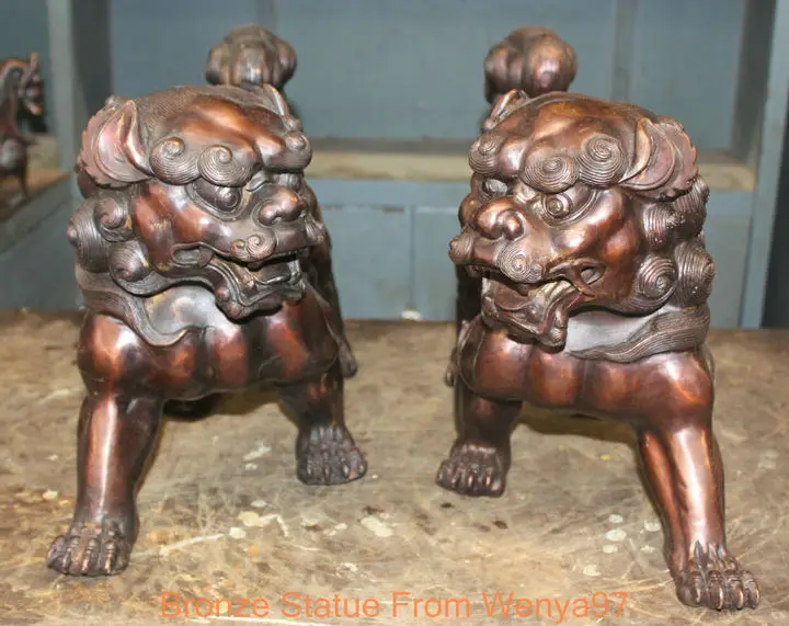 

SD 21'' China Fengshui Bronze lion Foo Dog Pixiu Statue Pair Q01