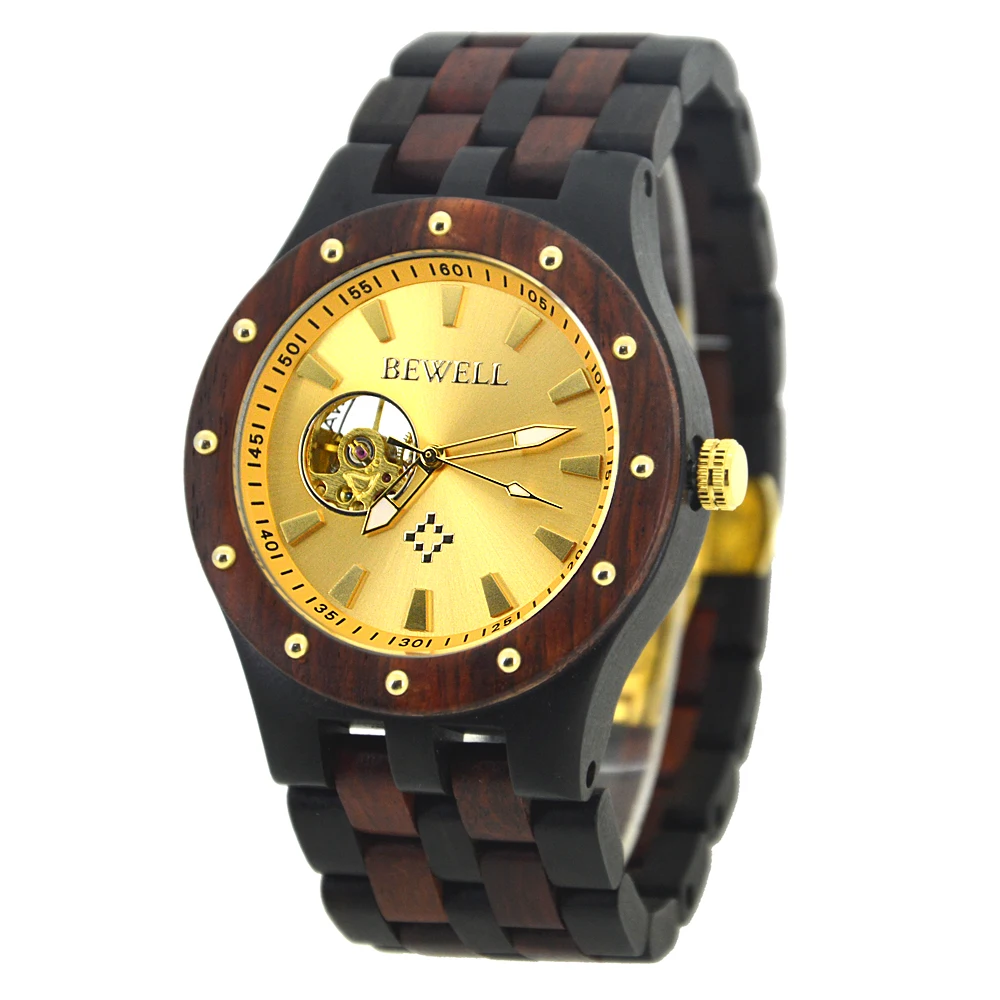 BEWELL автоматические механические часы лучший бренд класса люкс сандалового дерева деревянные часы Скелет Прозрачный спортивный мужской наручные часы 131A