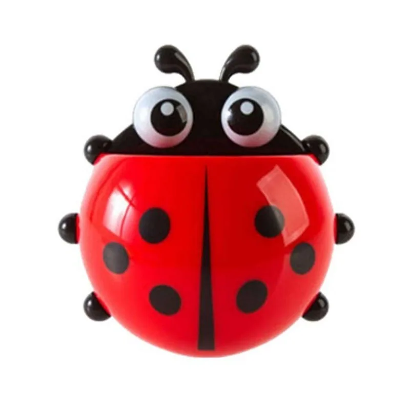 

Cute Ladybug Toothbrush Holder Wall Suction Bathroom Accessories Set Cartoon Sucker Suction Hooks Ladybird Toiletries Container