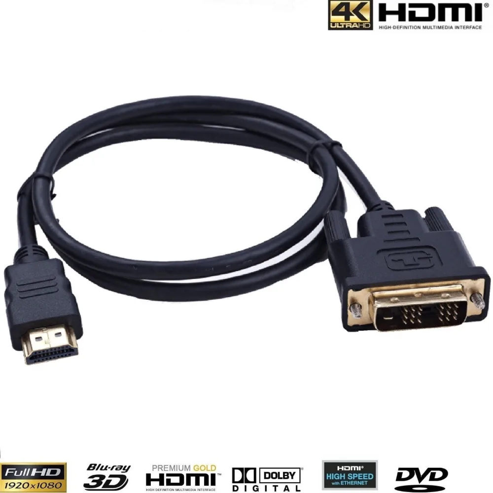100 шт./лот 6 футов 2 м Кабель HDMI-DVI(позолоченный
