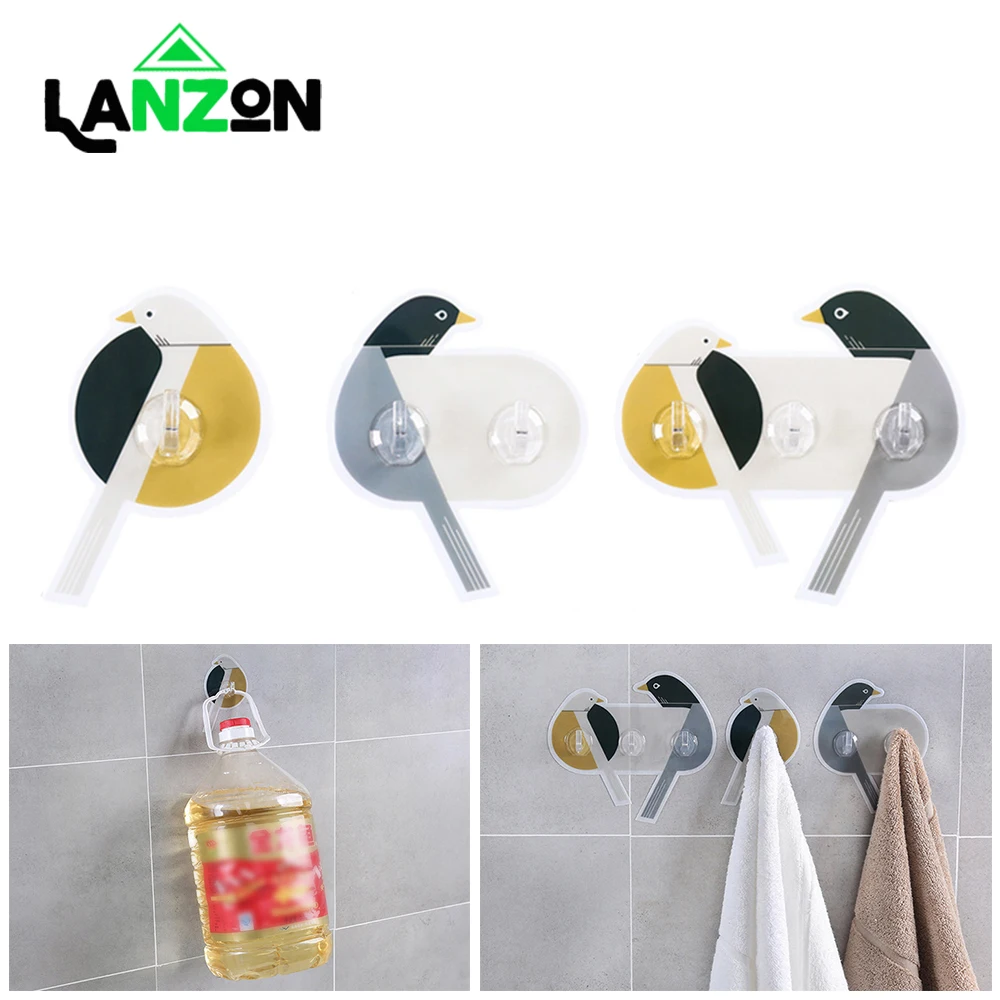 

3pcs/set Creative Bird Pattern Hooks Strong Transparent Suction Sucker Kitchen Bathroom Wall Hanger Adhesive Glue-free Hook
