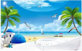 

WDBH 3d wallpaper custom photo Maldives coconut tree seaside beach seagull landscape 3d wall murals wall papers for walls 3 d