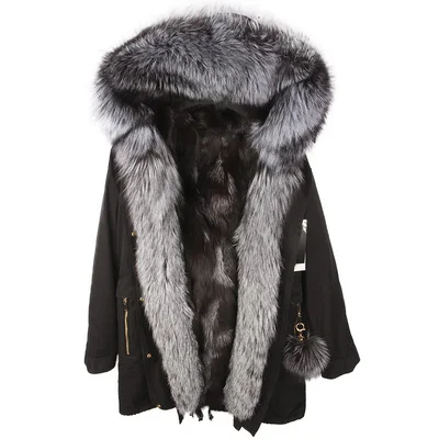 2019 натуральный мех пальто зимняя куртка женская длинная парка большой натуральный енот меховой капюшон, воротник Лисий Мех Лайнер длинное
