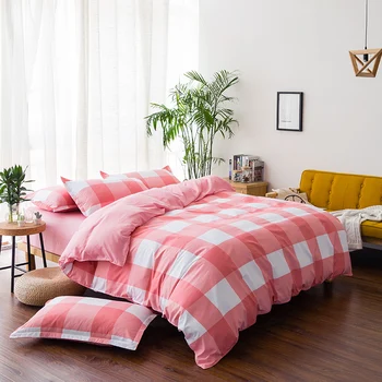 

New fashion Simple style Pink stripes Square Bedding set Pure color Elegant Bed Linen Duvet Cover Bed Sheet Pillowcase