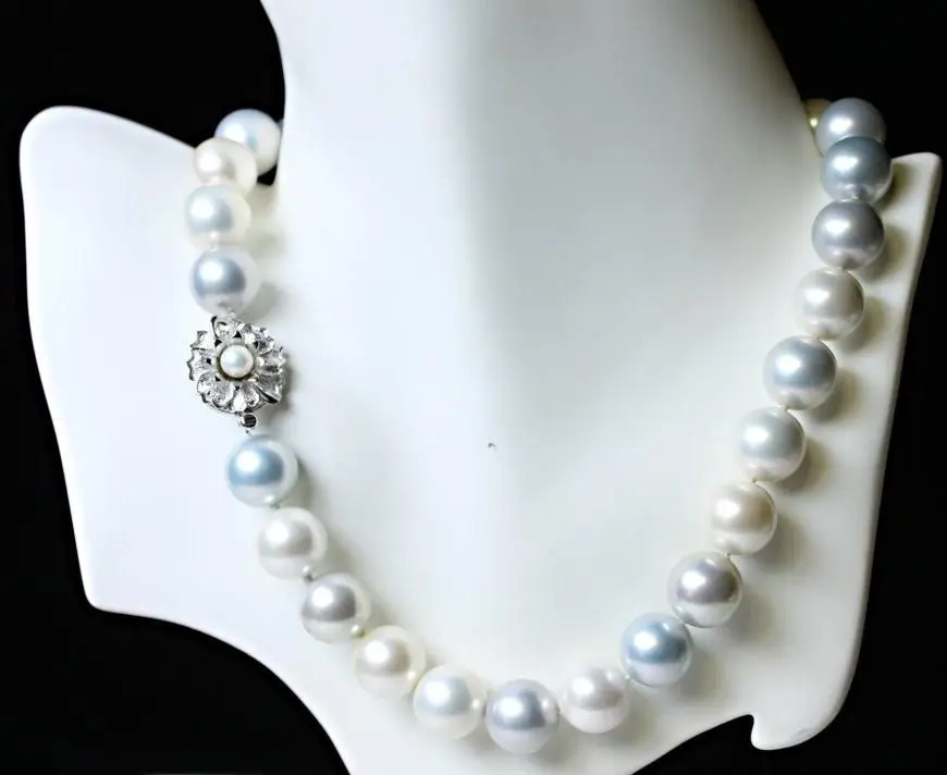 

12mm natural Australian south seas gray white multicolor pearl necklace 18inch (9.13)