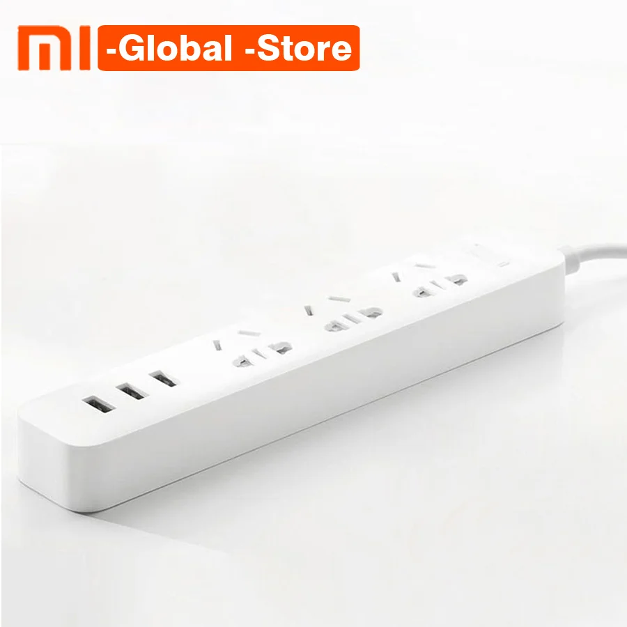 

Original XiaoMi 3 Mi Smart Plug Adaptation Power Strip With 3 USB Extension Standard Plug 1/2A 3 Sockets For Phone Tablet PC