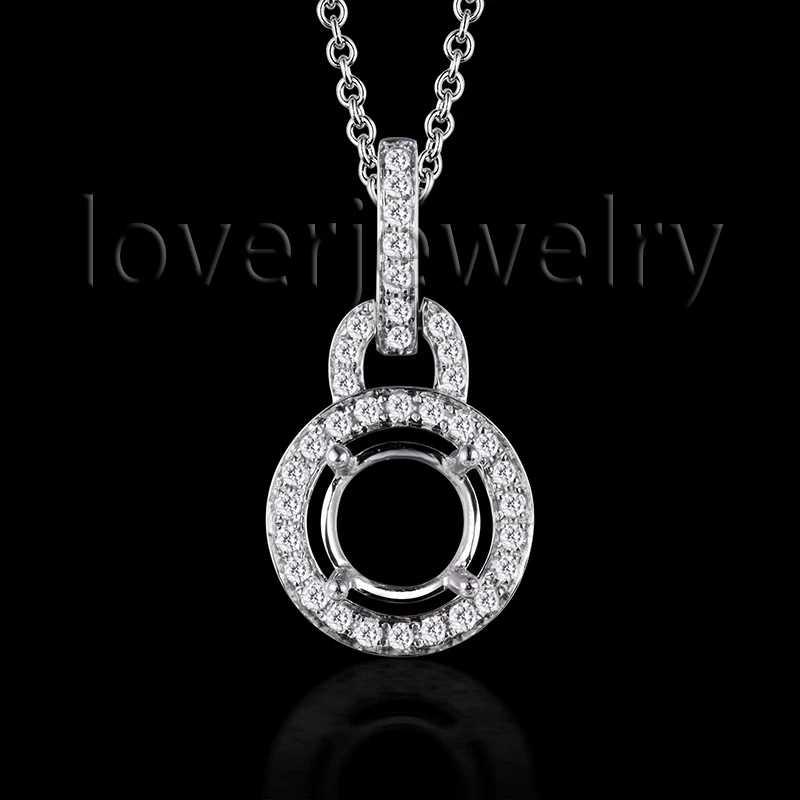 Classic 14K White Gold Diamond Semi Mount Setting Pendant 6.5mm Round Cut Jewelry WP032