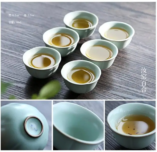 Longquan чашка из селадона 40 мл ледяной трещины чашка для глазури китайский кунгфу Чайный набор 6 Ручная роспись керамические чашки Портативный чайный набор для путешествия